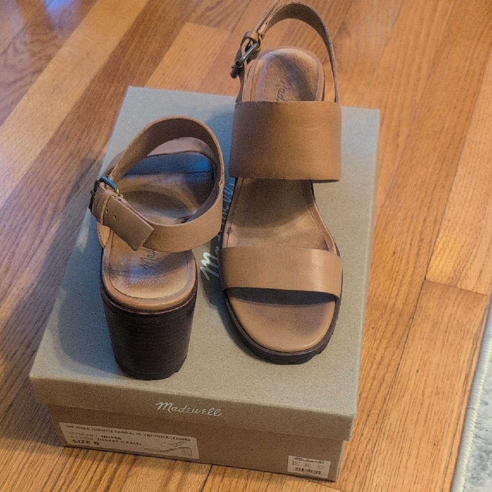 Madewell Tan Leather Platform Sandals with Block Heel